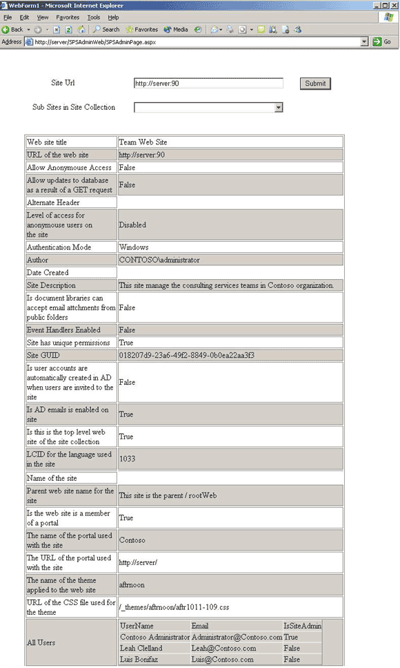 Retrieving SharePoint Site Information in an ASP.NET Web Application