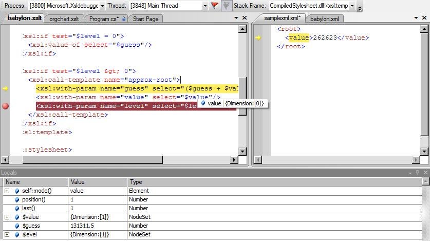 Visual Studio 2010 XSLT Debugging