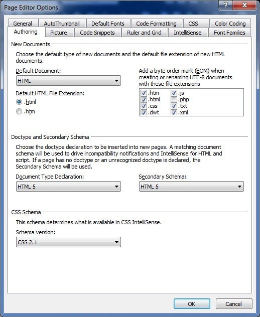 Microsoft Expression Web 4 Service Pack 1 Page Editor Options