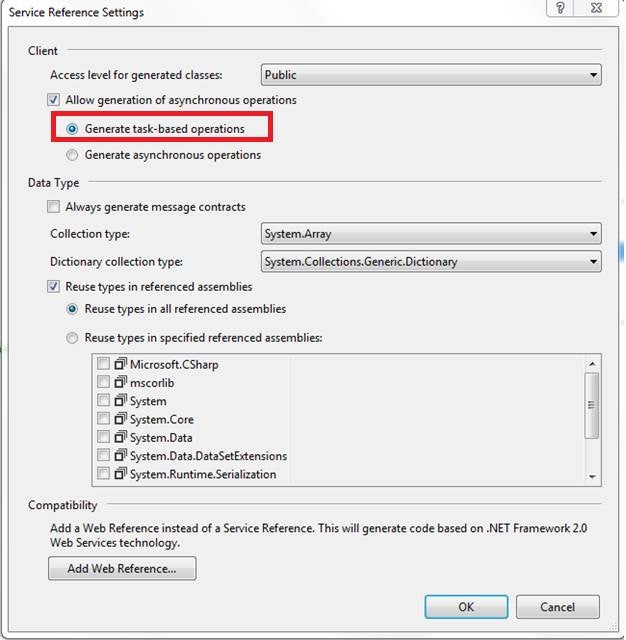 Service Reference Settings