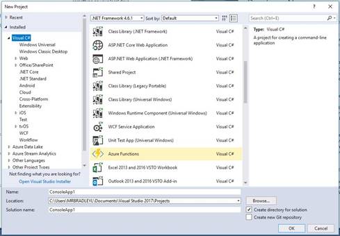 Creating an Azure Functions Project in Visual Studio 2017