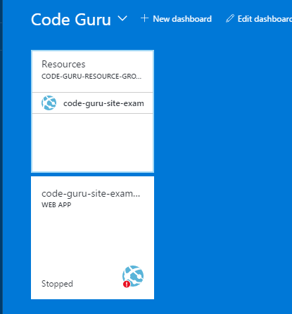 The pinned resource group and web app in the 'stopped' state