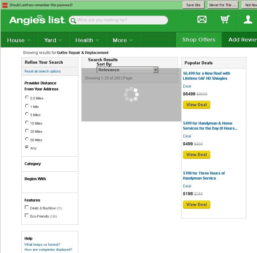 Search Filters on Angie's List