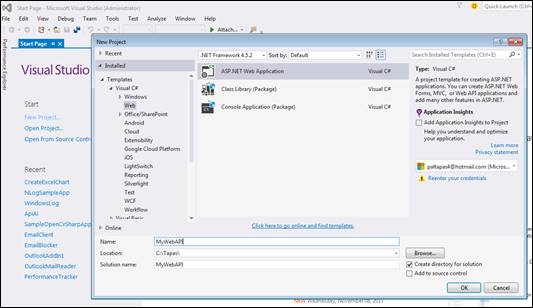 Creating a new Web API Project
