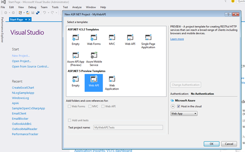 Selecting a Web API Template