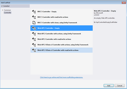 Selecting a Web API Controller Template