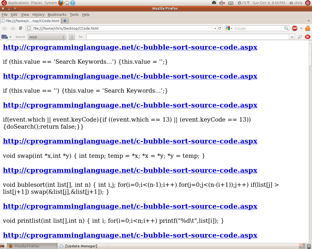 Sample results from the code search application