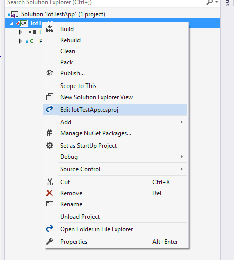 Editing the csproj file
