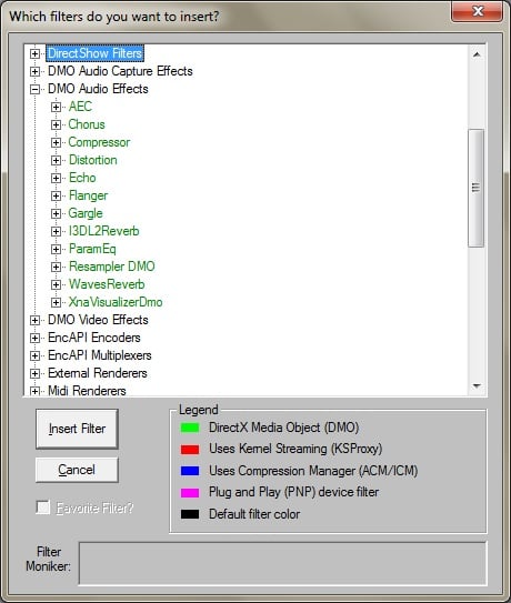 How to add DMO in DirectShow filter graph