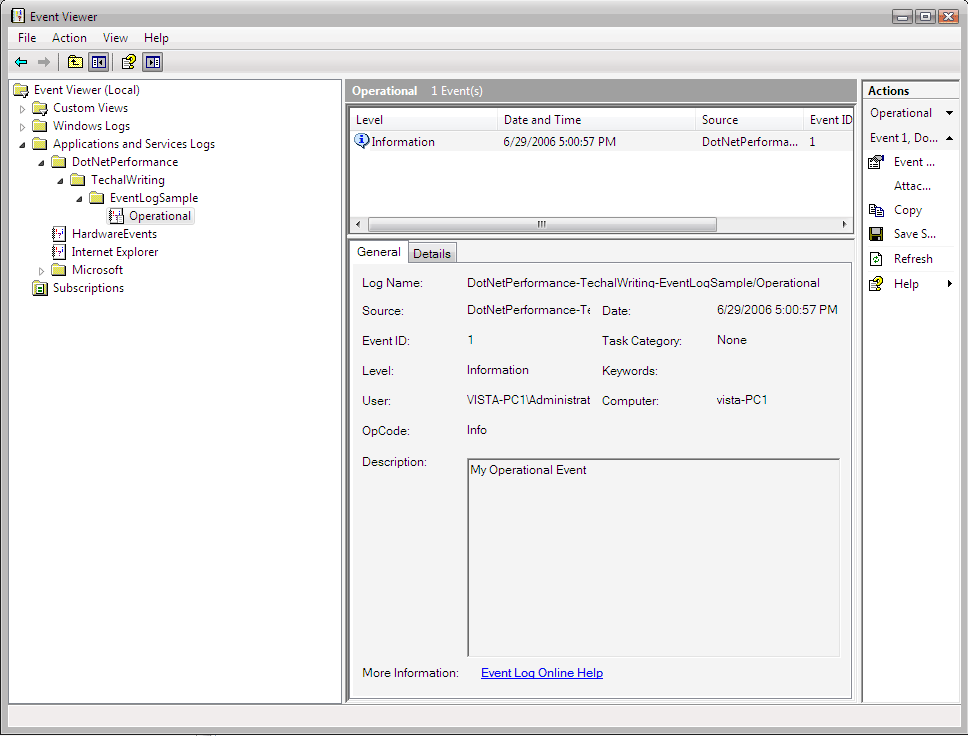 Programming the Windows Vista Event Log