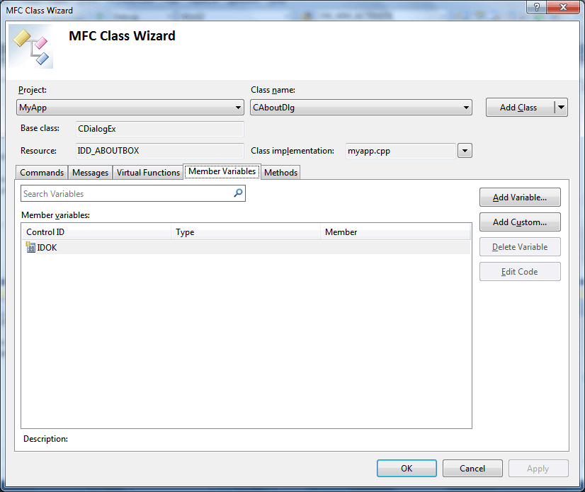 Figure 5. Class Wizard - Member Variables