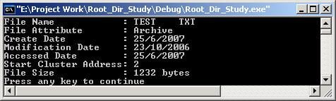 FAT Root Directory Structure on Floppy Disk and File Information