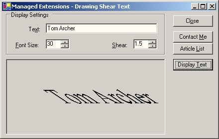 Managed Extensions: Using GDI+ to Render Sheared Text