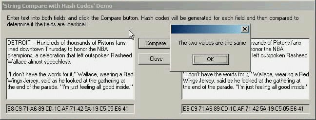 Comparing Large Bodies of Text with Hash Codes | CodeGuru