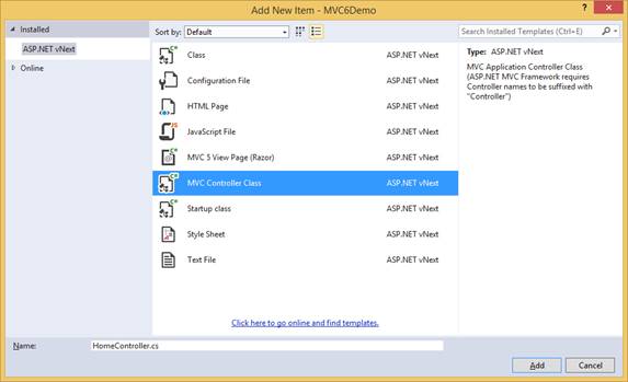 Add MVC Controller Class