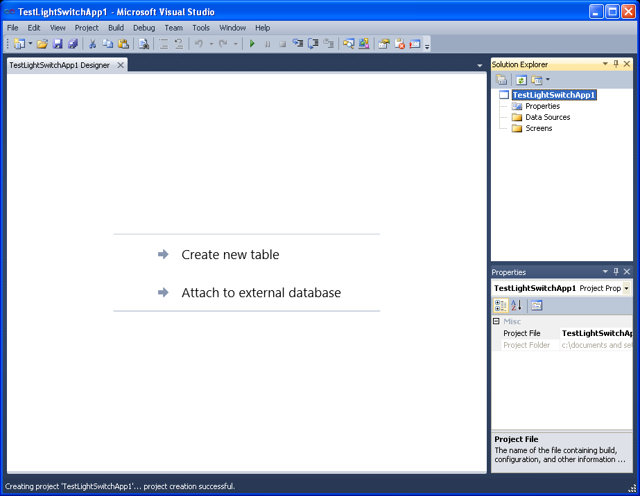 Creating a table in VS LightSwitch