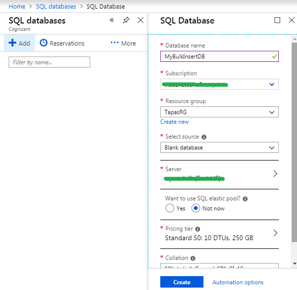 New SQL DB creation