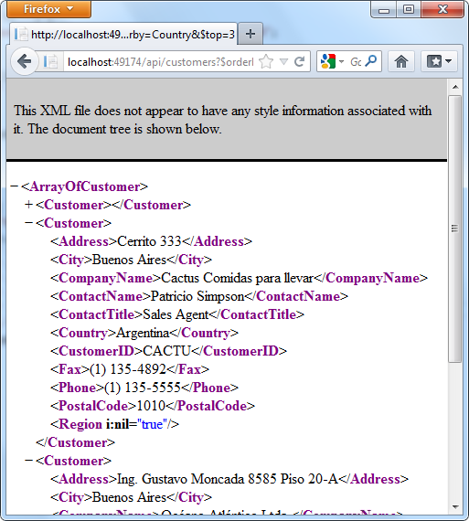 Each of the Queries Returns Results in XML Format