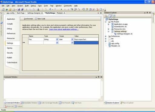 My Feature in VS 2005: Storing Application and User Settings