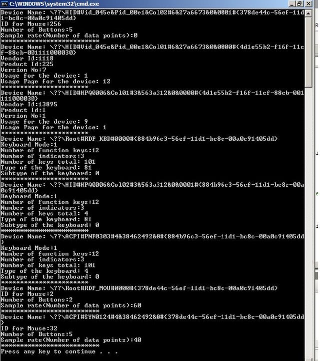 Raw Input Device informations
