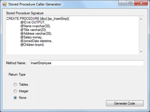 Stored Procedure Caller Generator