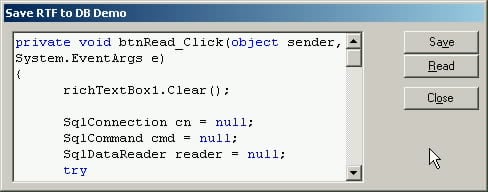 Saving Rich Edit Control Text to SQL Server