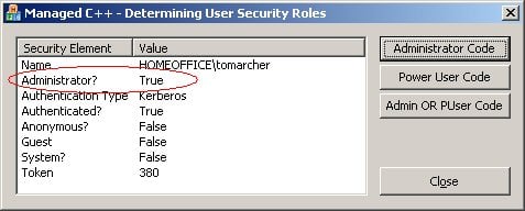 Managed C++: Determining User Security Roles