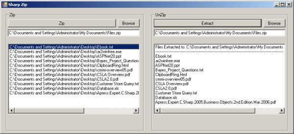 Simple Application to Zip and UnZip Files in C# Using J# Libraries