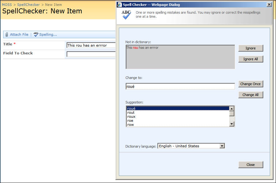 Modifying Spell Check for SharePoint Server 2007
