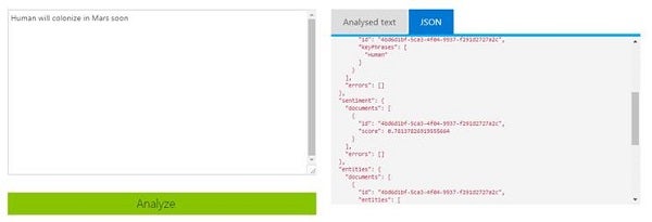 Cognitive Text Analysis Request and Response