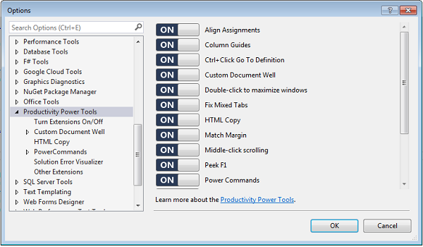 Productivity Power Tools On/Off feature