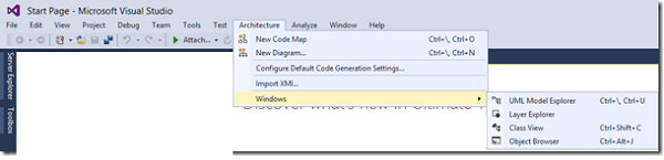 Visual Studio Architecture Menu