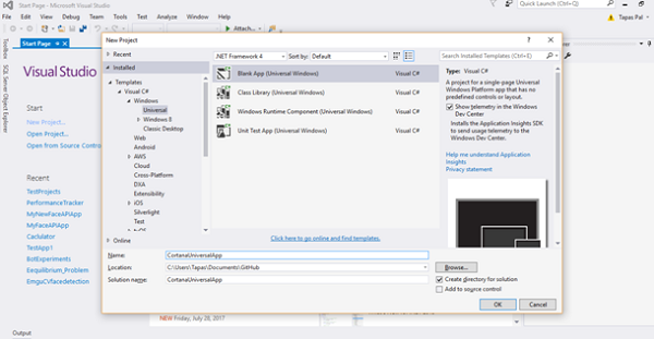 New Windows Universal App Project