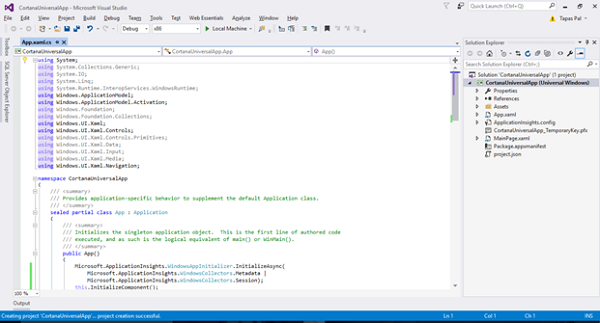 New Windows Universal App Project created