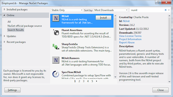 Search for NUnit