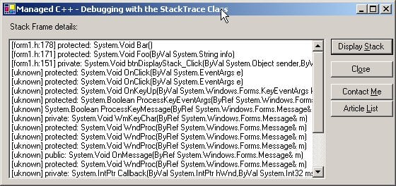 Managed C++: Debugging with the StackTrace Class | CodeGuru