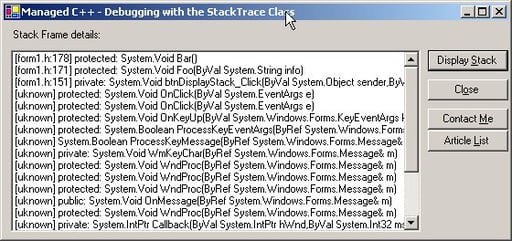 Managed C++: Debugging with the StackTrace Class