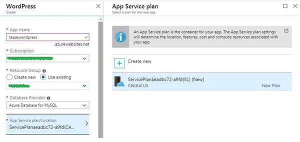 Azure WordPress App Service Plan