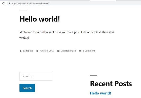 Azure WordPress Deployed—Home Page