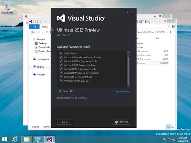 Visual Studio Ultimate 2013 Preview - Optional Features