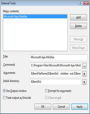 Visual Studio External Tools Dialog Box