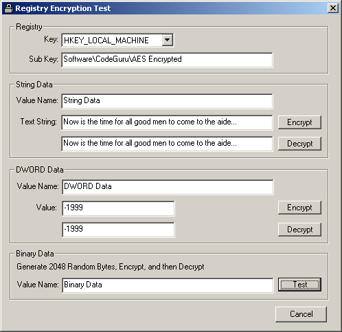 An AES Encrypting Registry Class