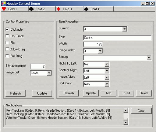 C# Header Control