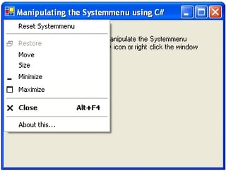 Manipulating the System Menu Using C#