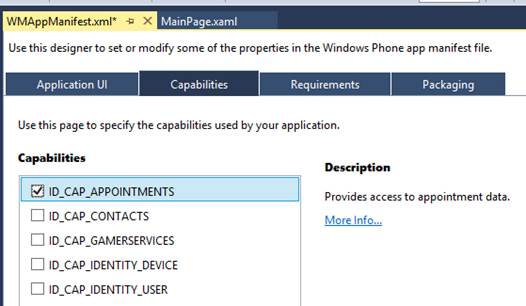 Check the box for ID_CAP_APPOINTMENTS to declare the capability