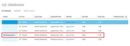 click on the Name in the list of databases