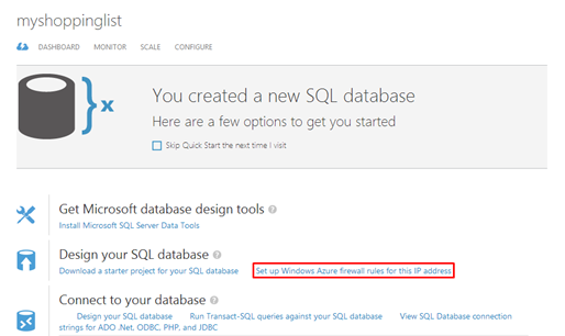 Set up Windows Azure firewall rules for this IP address