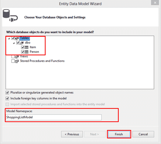 Enter ShoppingListModel in the Model Namespace text box