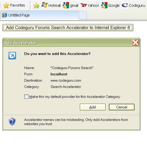 Codeguru Forum Search Accelerator for IE 8