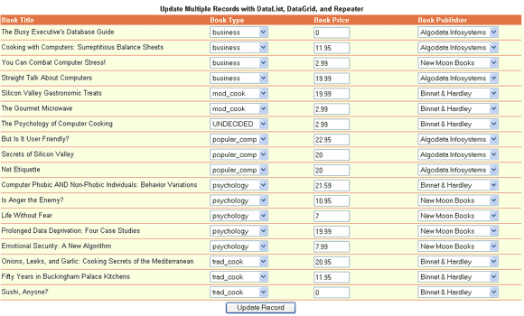 Update Multiple Records with the DataGrid, DataList and Repeater